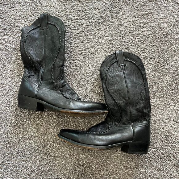 Vintage Dan Post Black Leather Western Cowboy Boots Pointed Toe Mens 10 D
